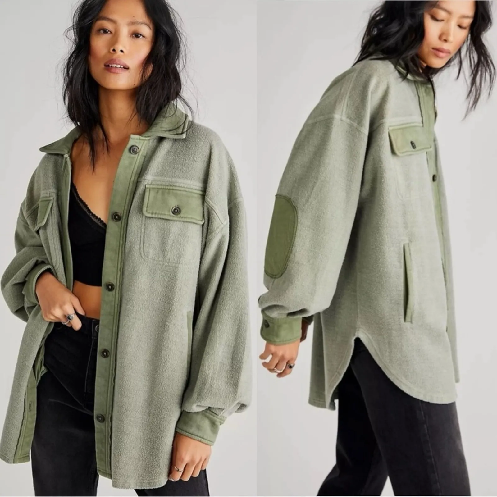 Free People Oversized Ruby Jacket in Jaded Shacket Grunge 90s Distressed Small - Image 3