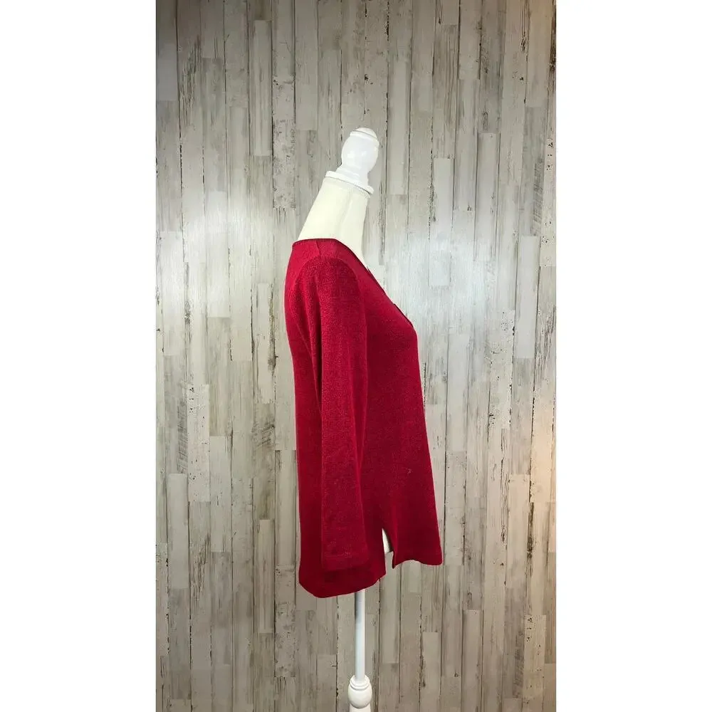 Soma Women's Size XS Long Sleeve‎ Red Tunic Pocket Front Top V-Neck Blouse - Image 5