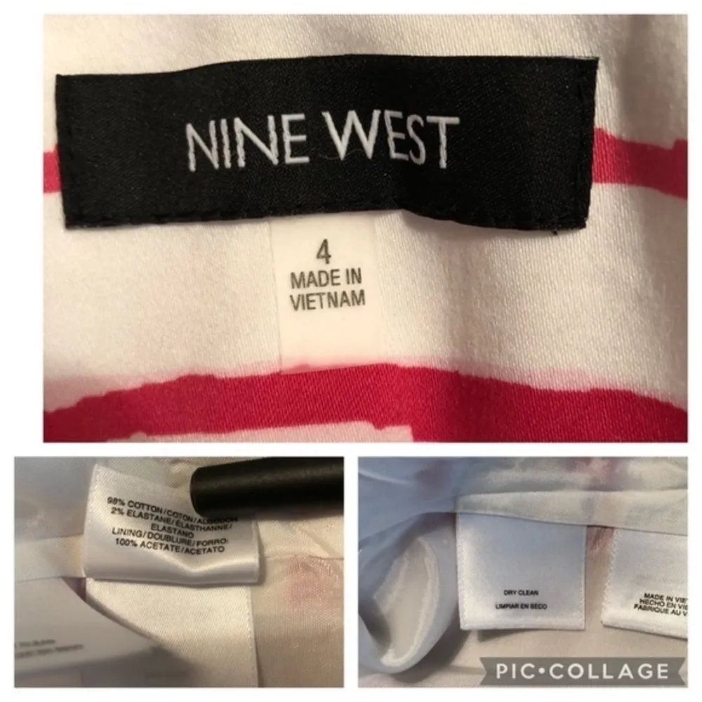 Nine West Blazer Cropped 4 Pink Off White Striped Open Front - Image 11