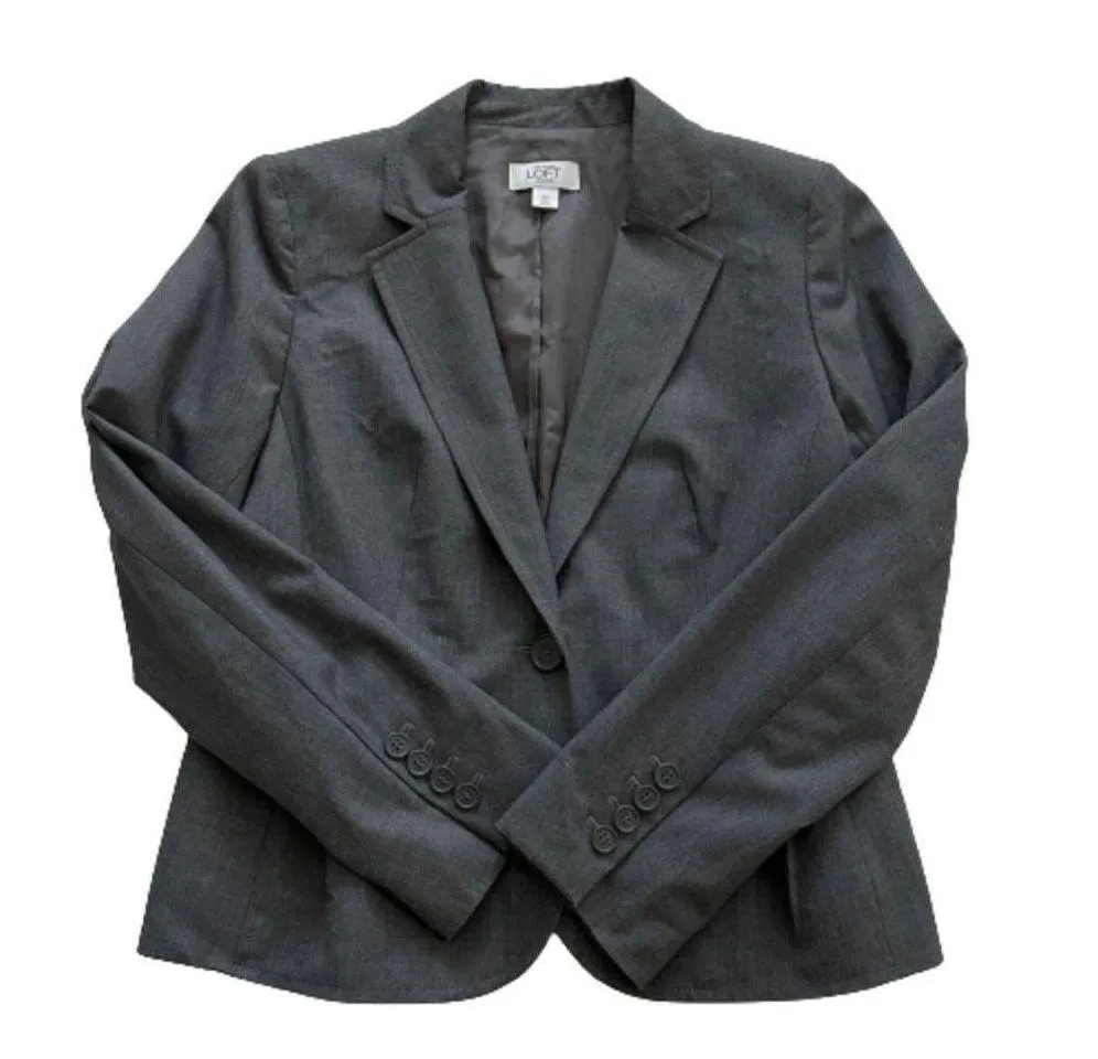 Ann Taylor Loft Petite Blazer Gray Button Front Pockets Career Blazer Size 8P - Image 9