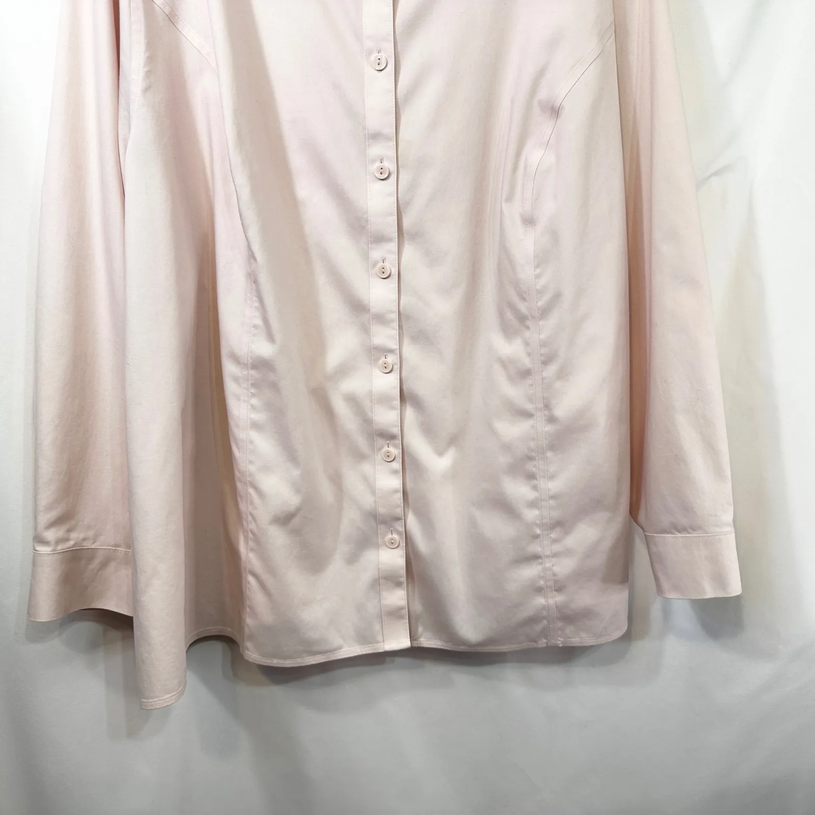 Catherines Plus Size 26/28 Top 3X Pink No Iron Button Up Shirt Long Sleeve 1762 - Image 4
