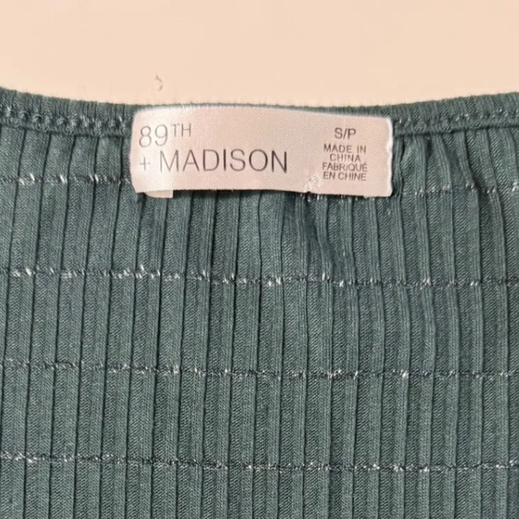 89th Madison Teal Ribbed Puff Sleeve Top with Sparkle Size S Feminine Chic Green - Image 5