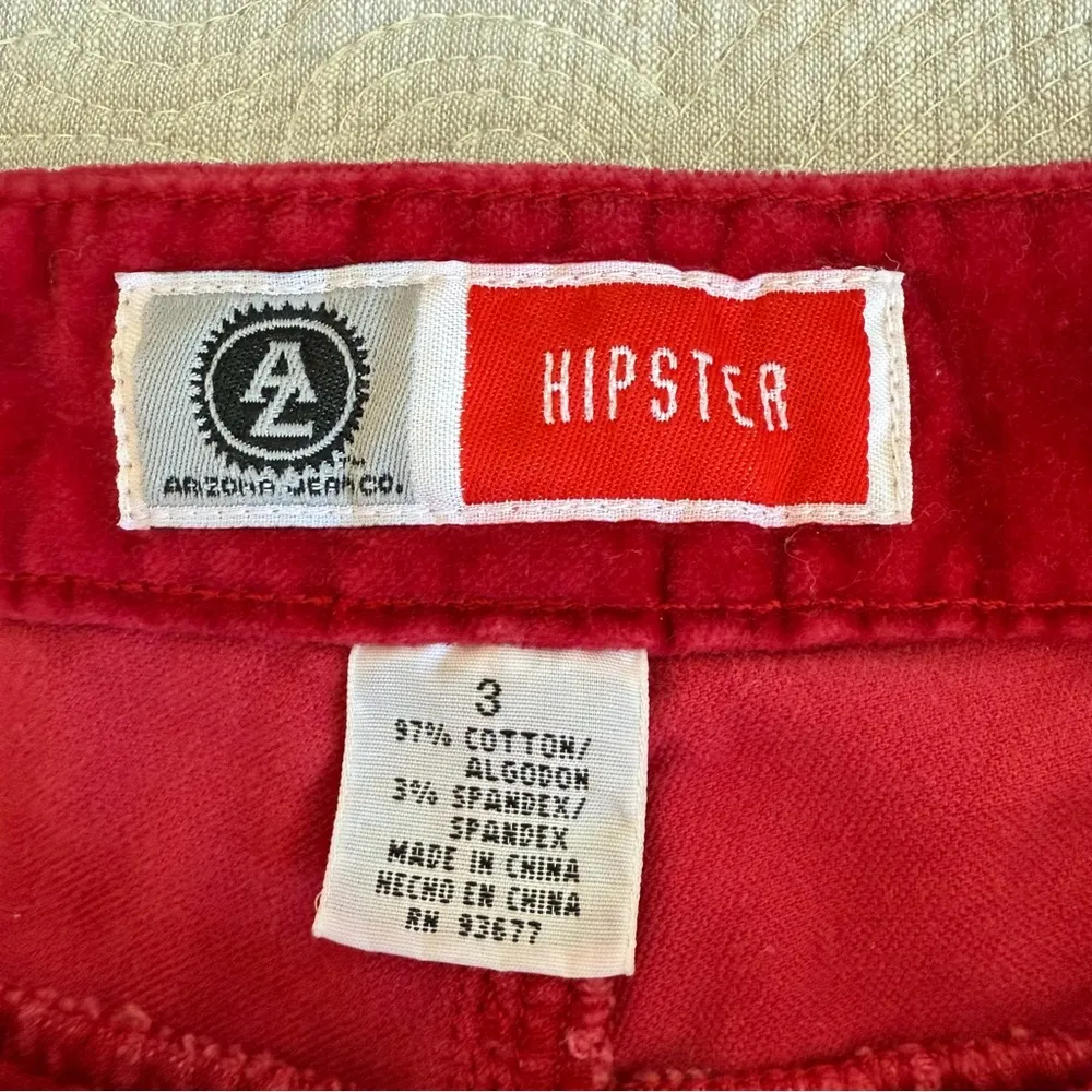 Vintage Red Velvet Hipster Flare Pants Arizona Jean Co Womens Juniors 3 Y2K 90s - Image 3