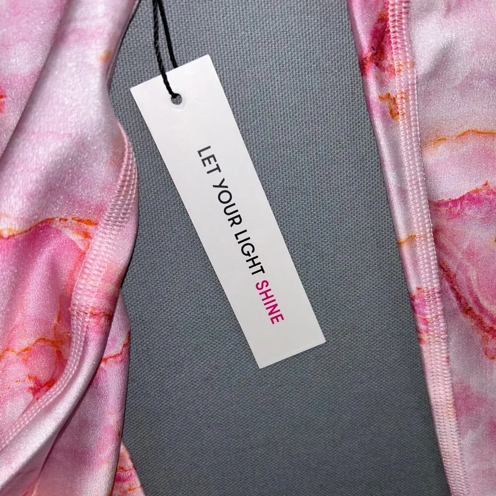 Terez Leggings Rose Quartz Marble Capri Leggings High Rise Pink Orange XS NWT - Image 7