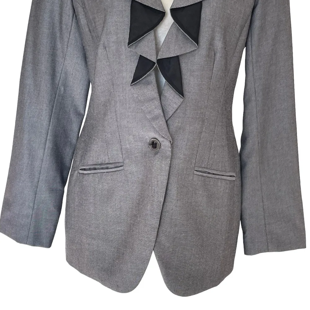 White House Black Market Ruffle Lapel Blazer Jacket Women’s Size S Gray - Image 3