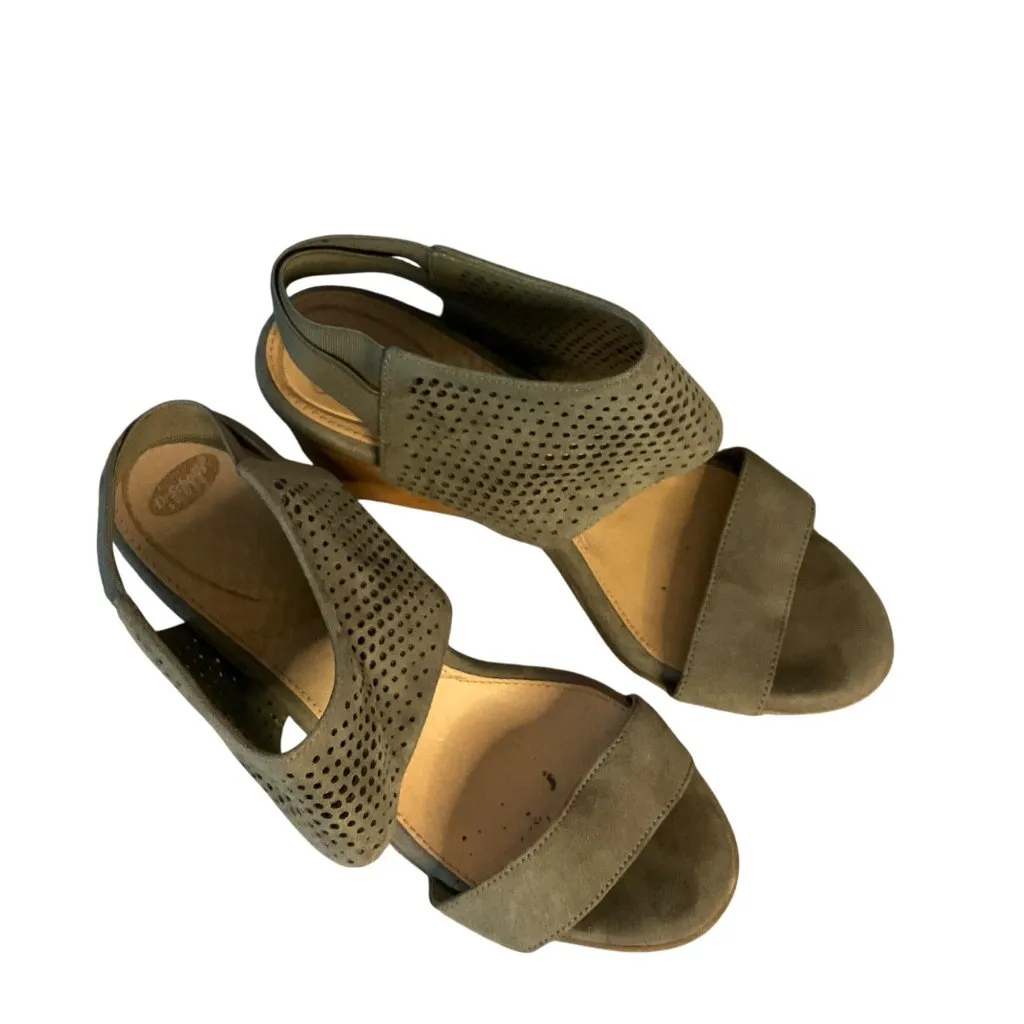 Dr. Scholls Olive Green Perforated Block Heel Sandals Size 7 suede like material - Image 7