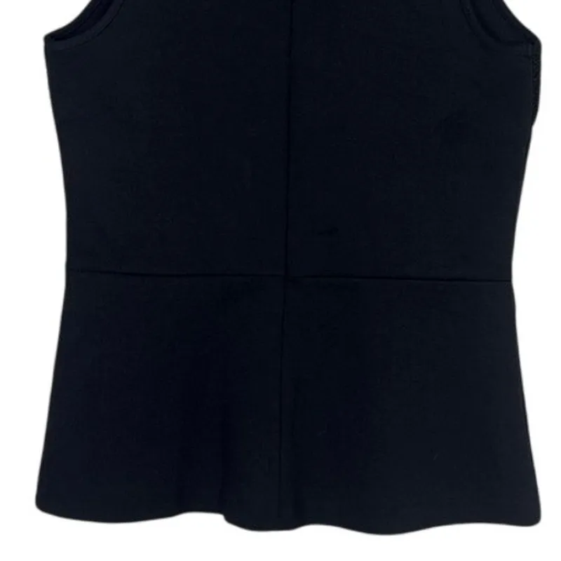 J. Crew Floral Lace Detail Peplum Sleeveless Blouse Stretch Back ZipUp XXS Black - Image 7