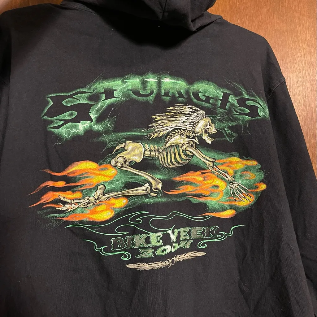 Vintage Sturgis Bike Week 2004 Button Down Hooded Shirt Jacket Size Large - Image 4