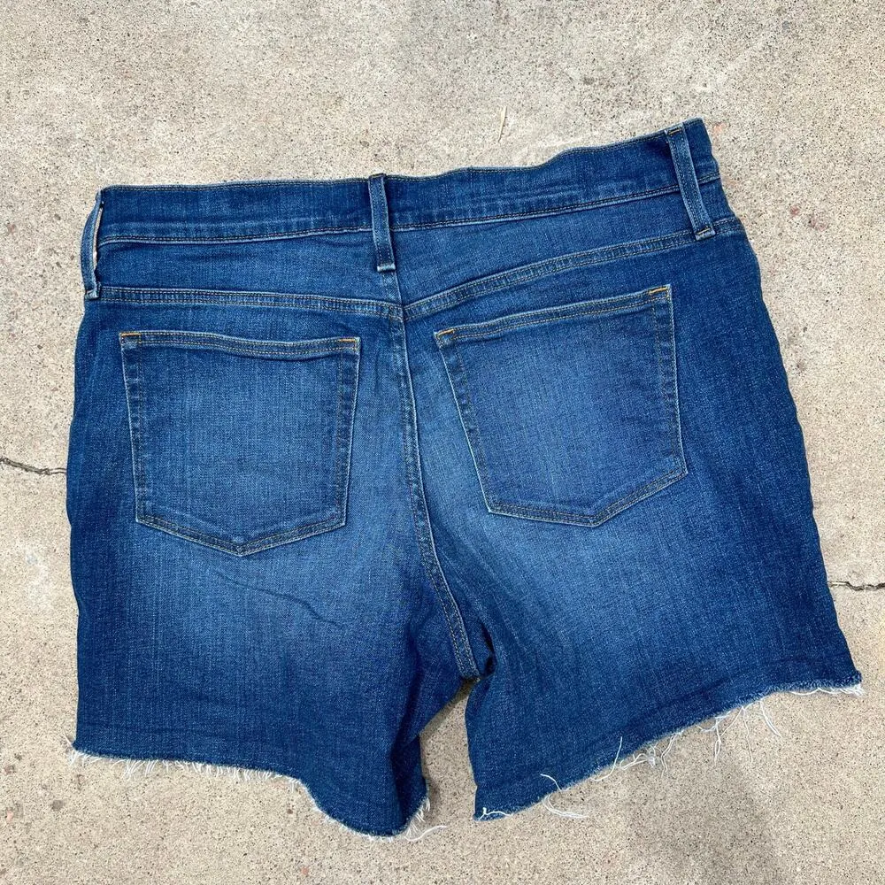 J.Crew Dark Wash Raw Hem Fold Over High Rise Denim Shorts Size 33 - Image 13