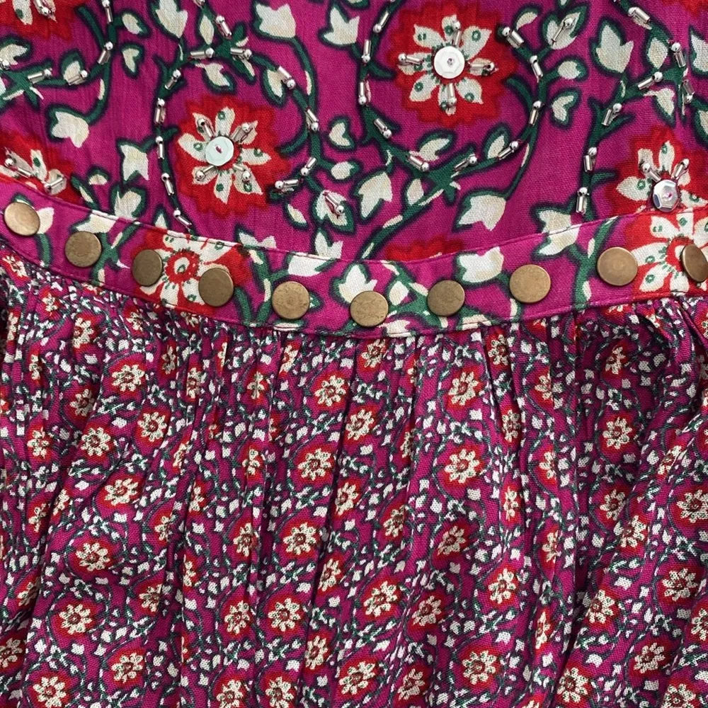 Free People Malia Babydoll Jacket Top S Tie Neck Floral Embellished Berry Combo - Image 12