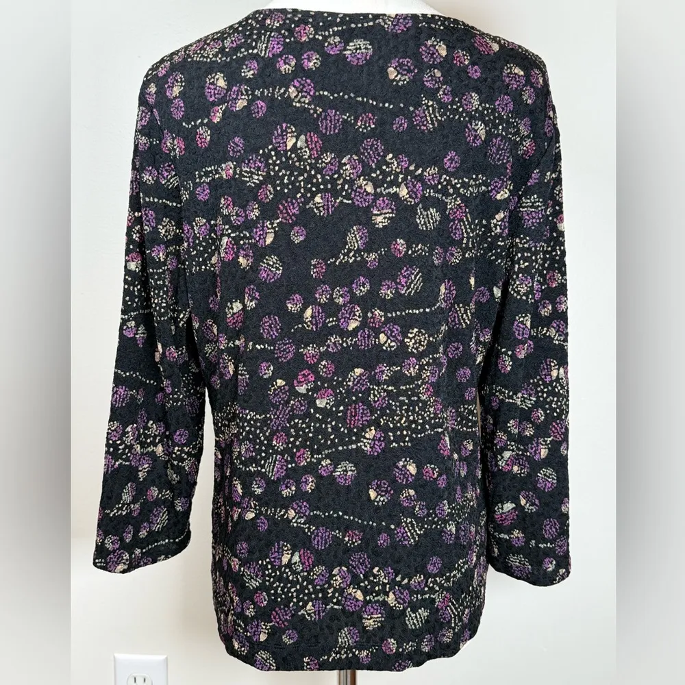 Laura Ashley Top Black Purple Stretchy 3/4 Sleeve Textured Women’s Size Medium - Image 3