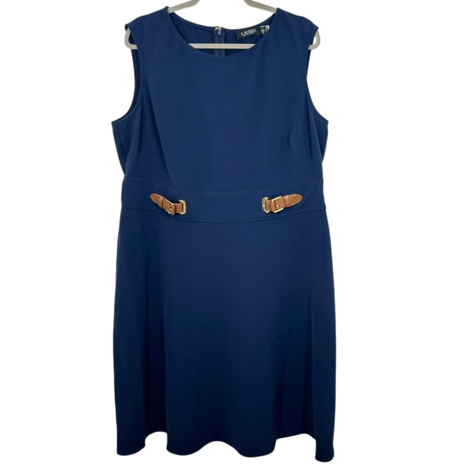 Lauren Ralph Lauren Buckle-Trim Double-Faced Crepe Dress in Refined Navy 16W - Image 3