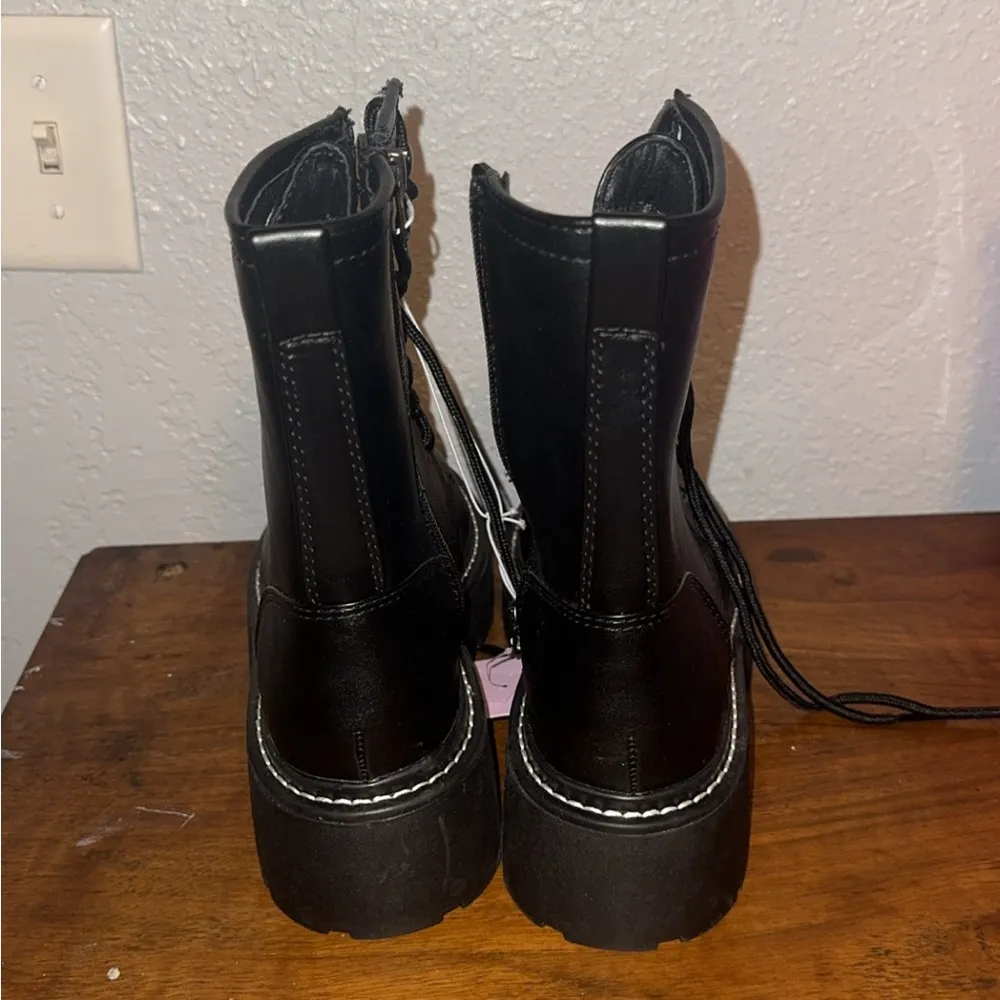 Wild Fable Black Leather Combat Boots - Image 3