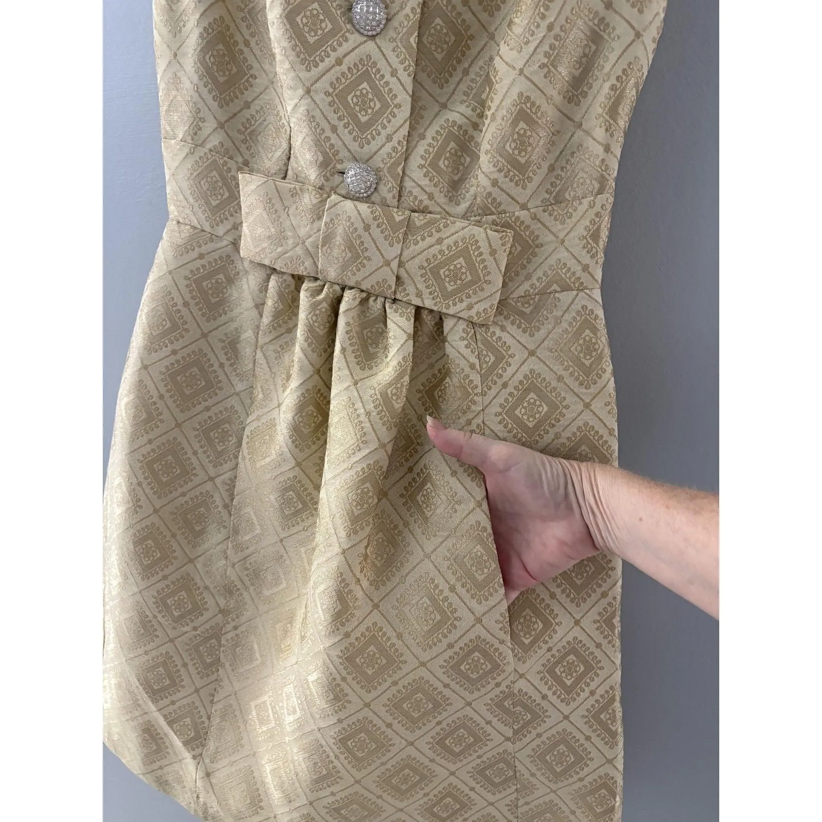 Plenty Frock Tracy Reese Dress S Gold Metallic Jacquard Brocade Party Castle - Image 3