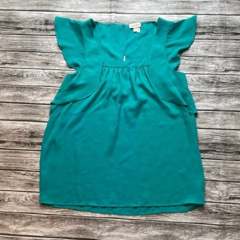 Anthro Anthropologie Meadow Rue Fly Away Blouse US 4 EU 36 Teal Button Closure - Image 3