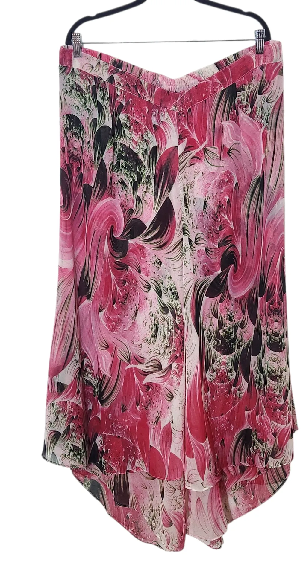Pyramid Collection Pink Floral Boho Wide Leg Pants with Asymmetrical Hem Size 1X - Image 1