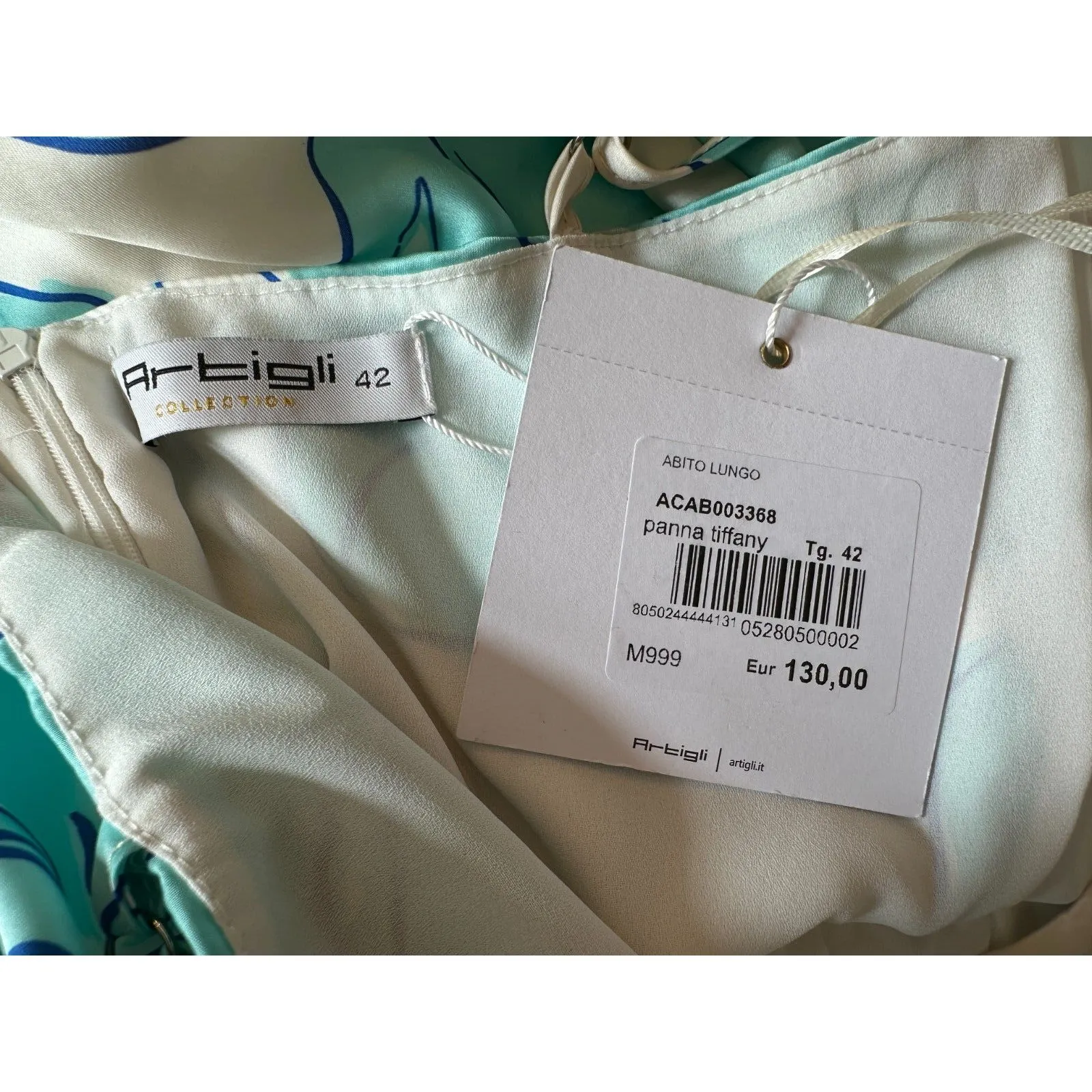 Artigli White Blue Floral Satiny Maxi Dress fits Like Size 2 NWT - Image 4