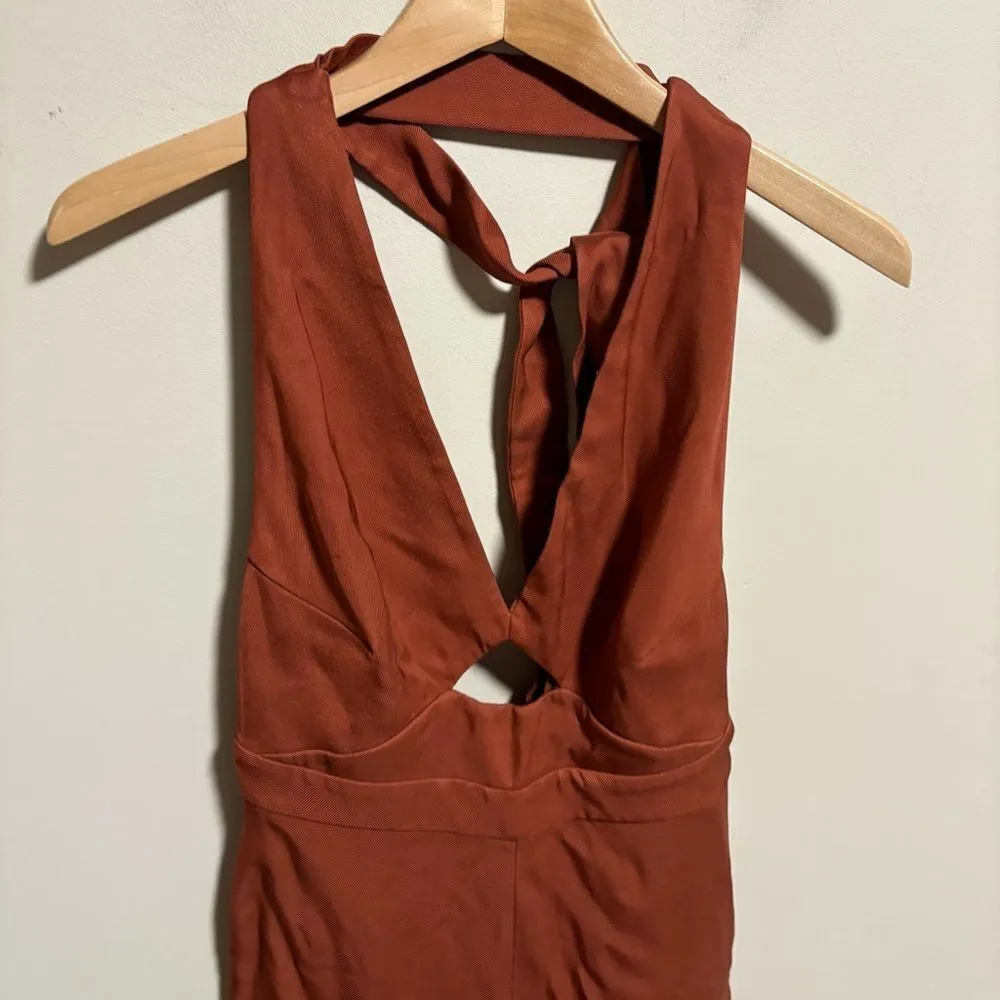 Reiss Alma Cut-Out Halter Jumpsuit in Rust- Size 2 - Image 6