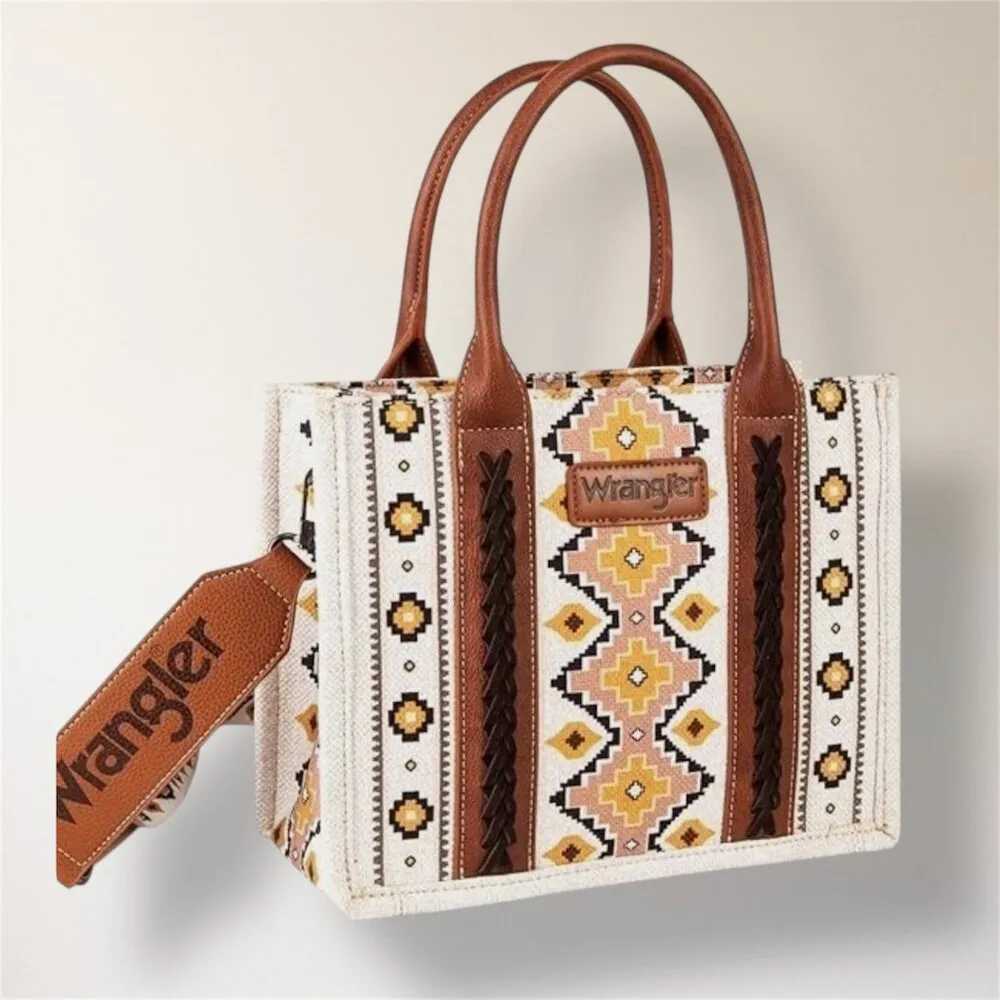 New Wrangler Aztec Canvas Tote Crossbody Bag Coffee Brown Southwestern Purse - Image 3