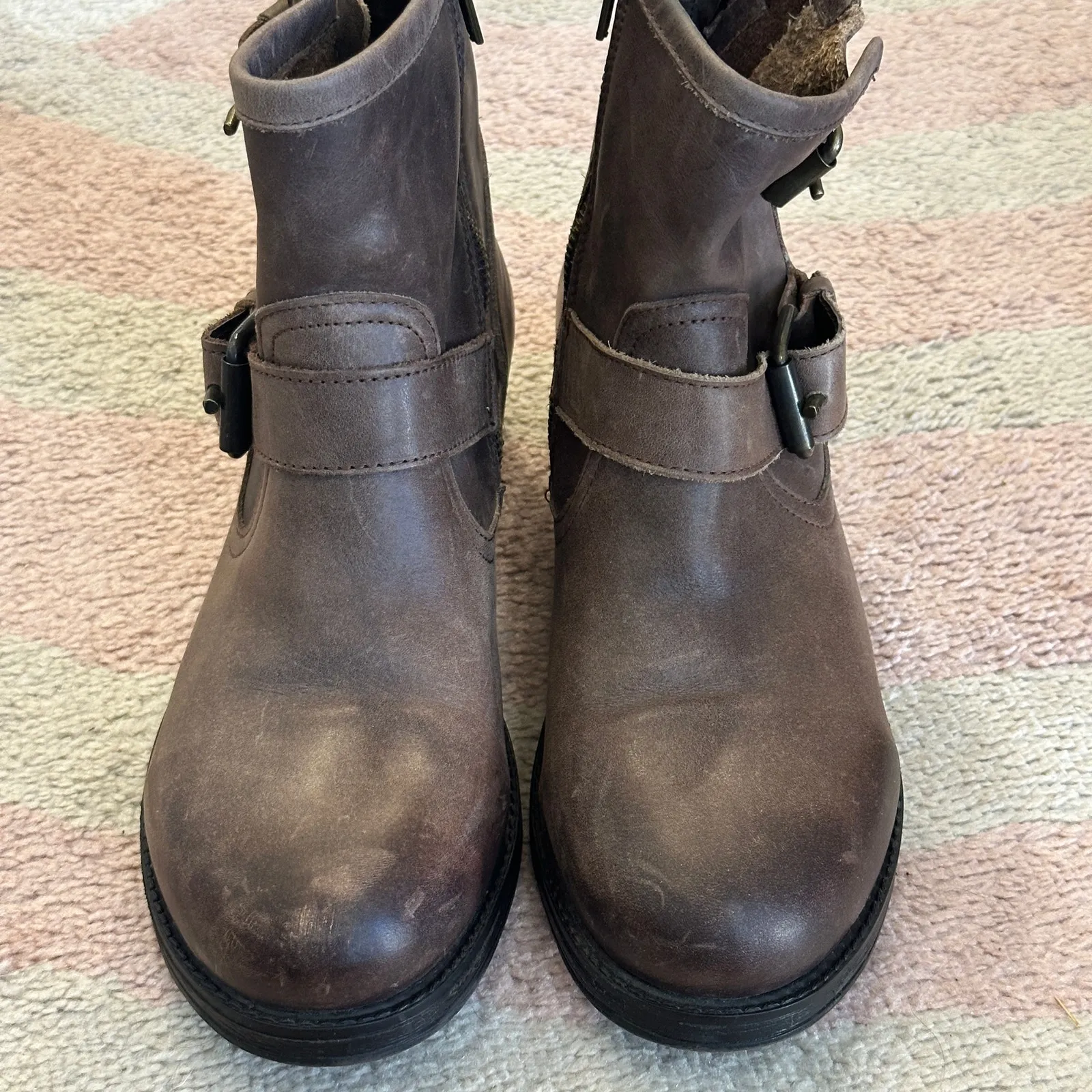 Artisan Zigi Elicia Brown Leather Moto Buckle Ankle Boots Biker Motorcycle Boho - Image 2