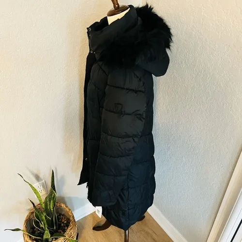 LARRY LEVINE Faux Fur Trim Removable Hooded Long Puff Coat, Black, Small, NWT - Image 11
