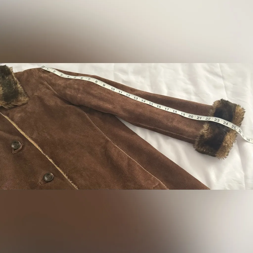 New York & Company Brown Faux Fur Suede Leather Jacket Size M Size M - Image 8
