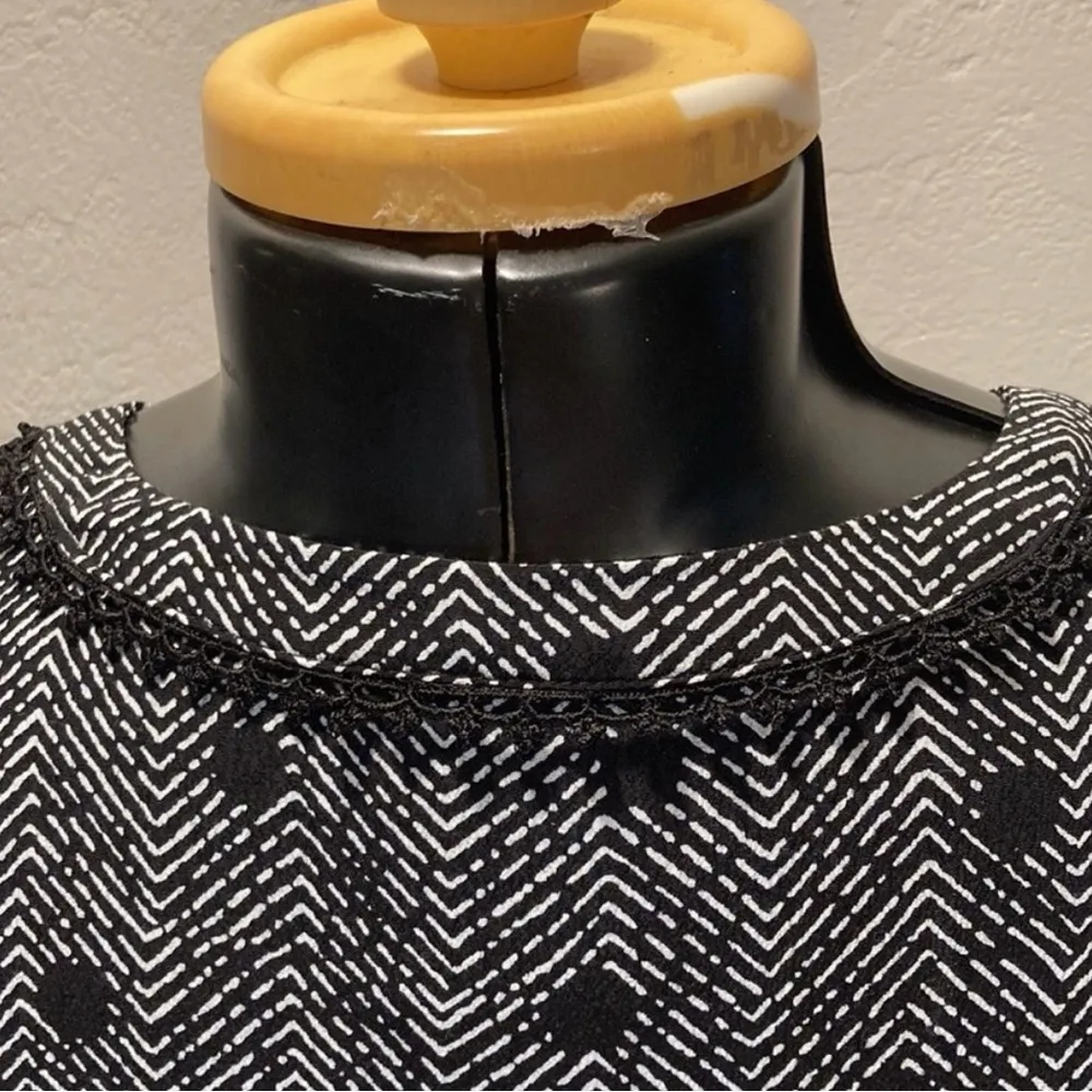 Anthropologie MAEVE Herringbone Dot Print GALEN DRESS Black Chevron Tie-Neck - Image 13