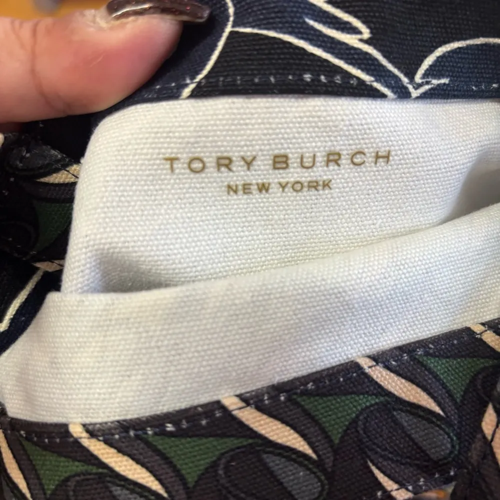 Tory Burch Canvas Swan Logo Everywhere Curly Ribbons Preppy Coastal Tote Bag - Image 6