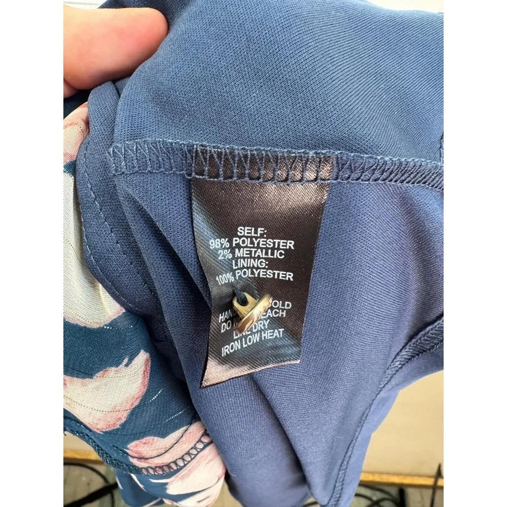 Lulus Mini Dress M Navy Floral Metallic Sheer Long Sleeve Twisted Front V-Neck - Image 12