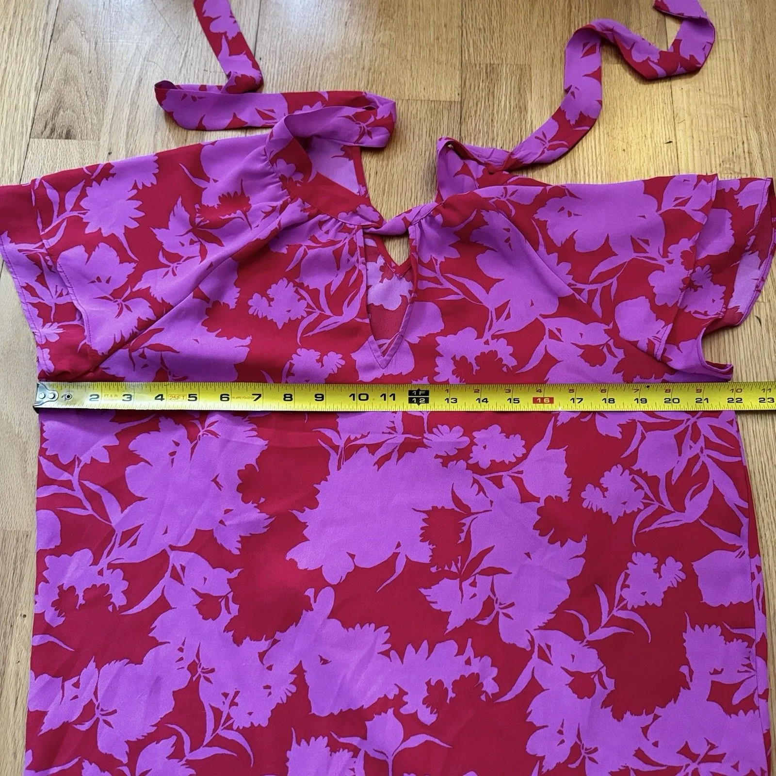 Pleione Women's Floral Blouse Tie Back Flutter Pink XL EUC Retro Spring Resort - Image 7