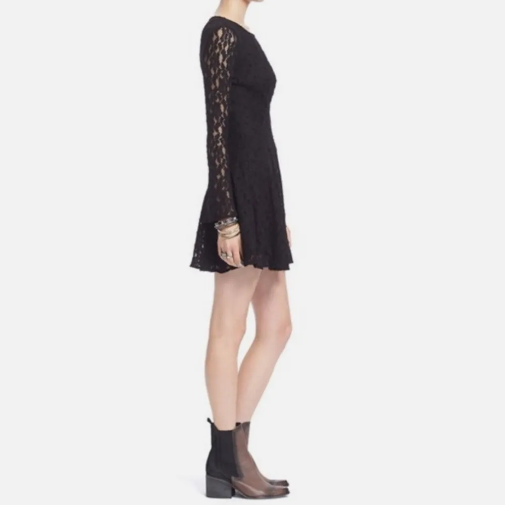 Free People Cut Out See-Through Lace Teen Witch Mini Dress Black Shearling med - Image 2