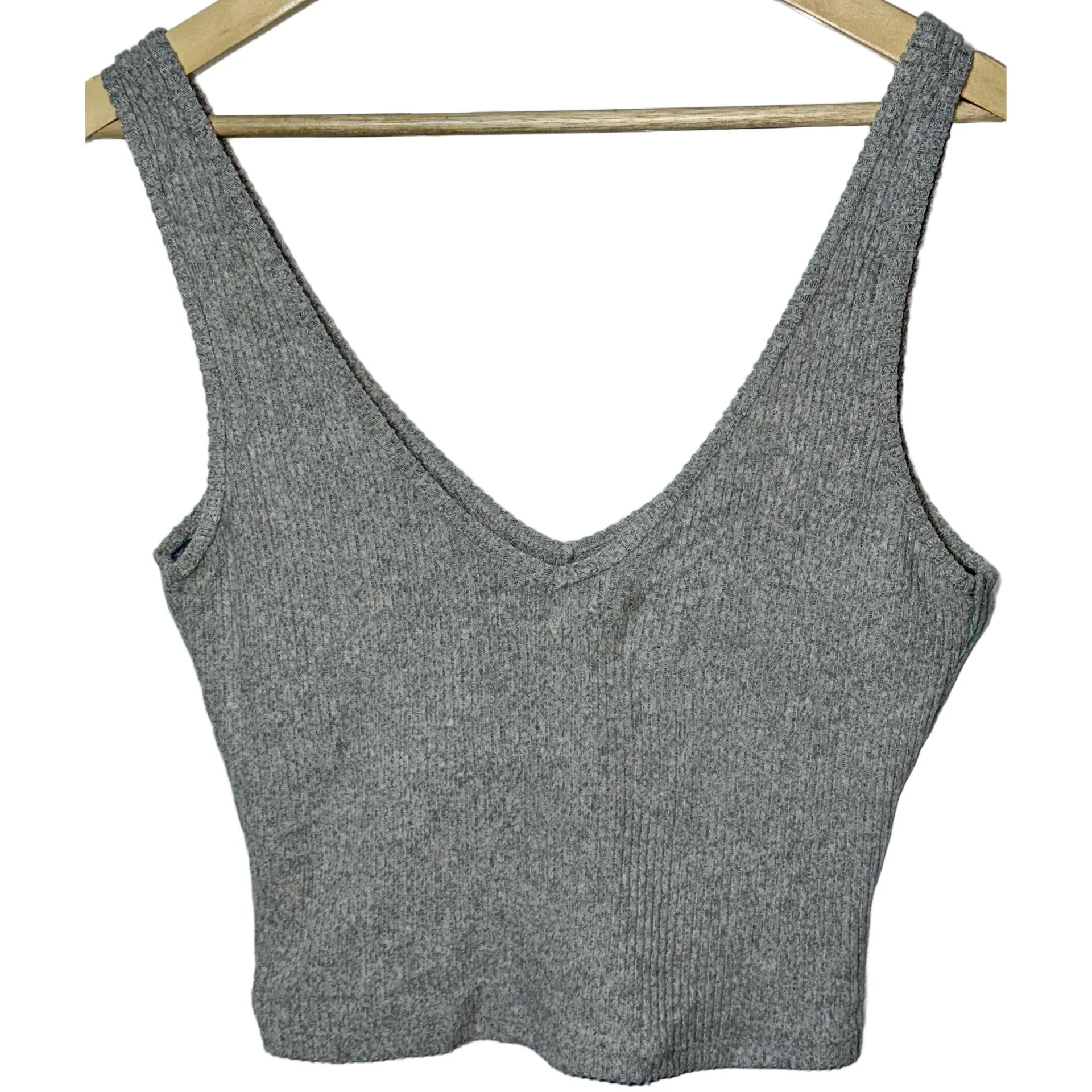 Abercrombie & Fitch Gray Ribbed Knit V-Neck Sleeveless Tank Top Crop Top Size S - Image 3