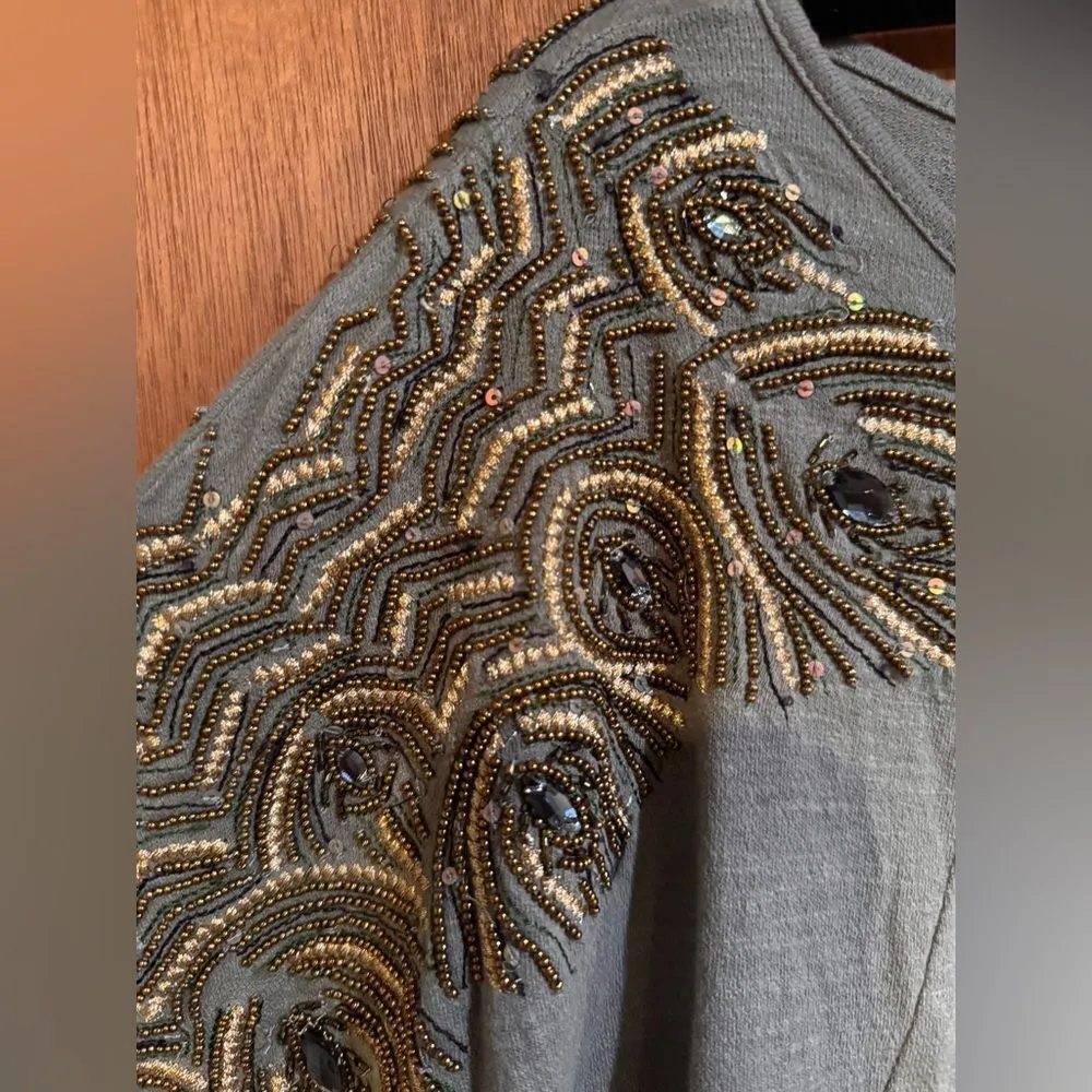 Anthropologie Vanessa Virginia Feather-Cloaked Top Olive Shirt size M/L - Image 10