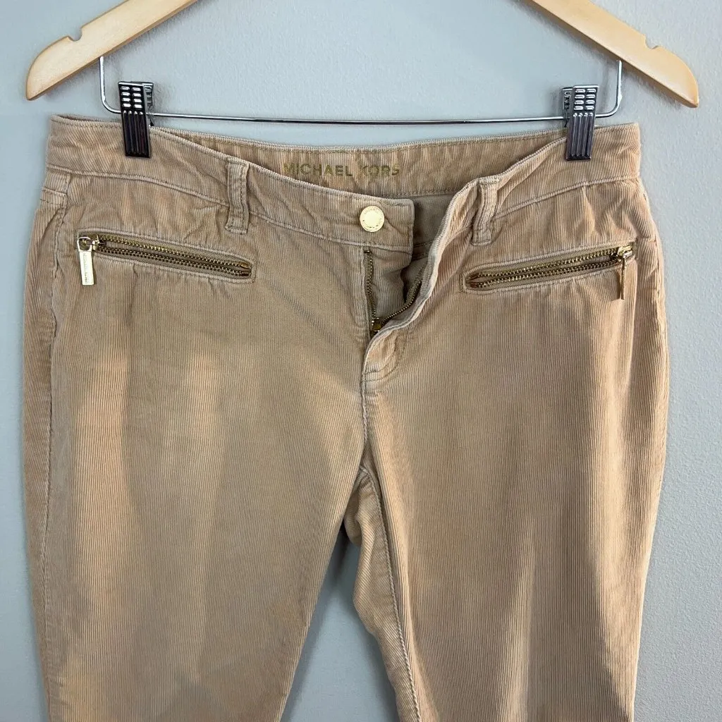 Michael Kors Corduroy Pants 4 Womens Khaki Tan Skinny Leg‎ Zip Pockets MK - Image 3