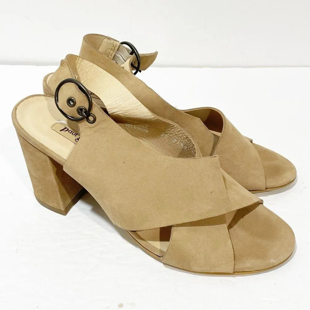 Paul Green Women's Retro Leather Crisscross US 6 Tan Brown Slingback Heels - Image 3