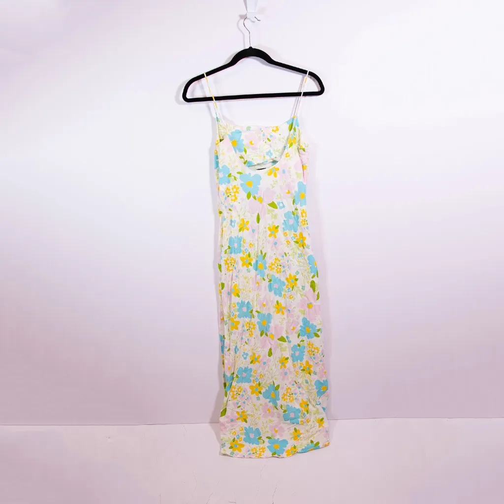 ASOS Design Linen Cotton Cami Tank Side Slit Maxi Dress In Pastel Floral Print 4 - Image 5