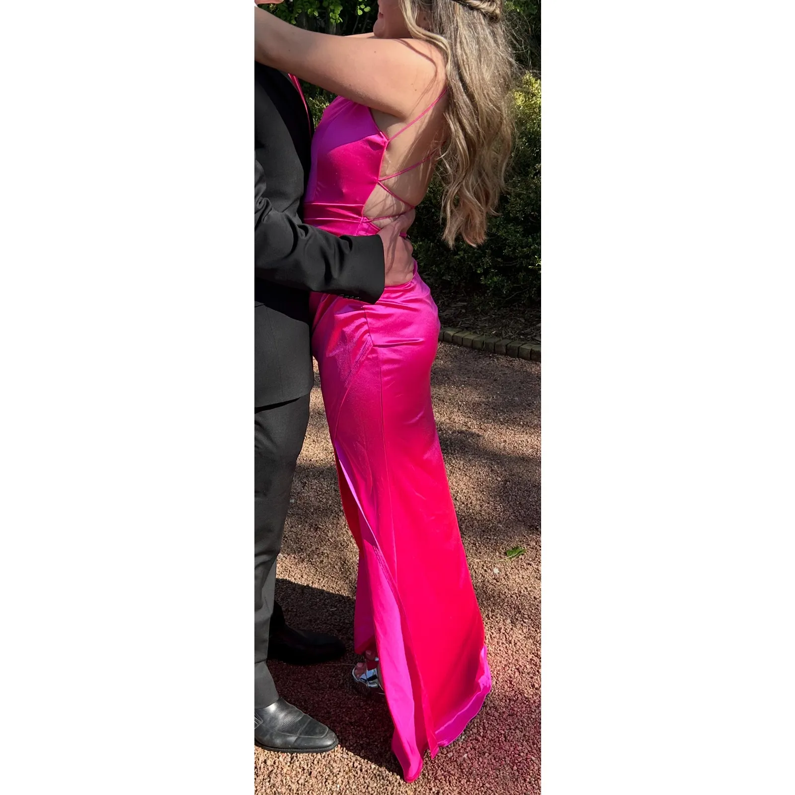 Emerald Sundae Strappy Wrap Satin Maxi Dress Gown in Hot Pink Size M - Image 8