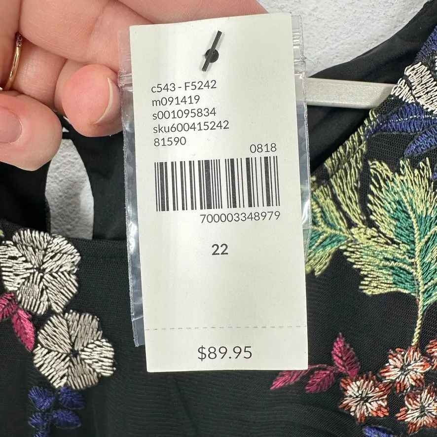 Lane Bryant Black Floral Embroidered Mesh Overlay Sleeveless Dress Plus Size 22 - Image 7