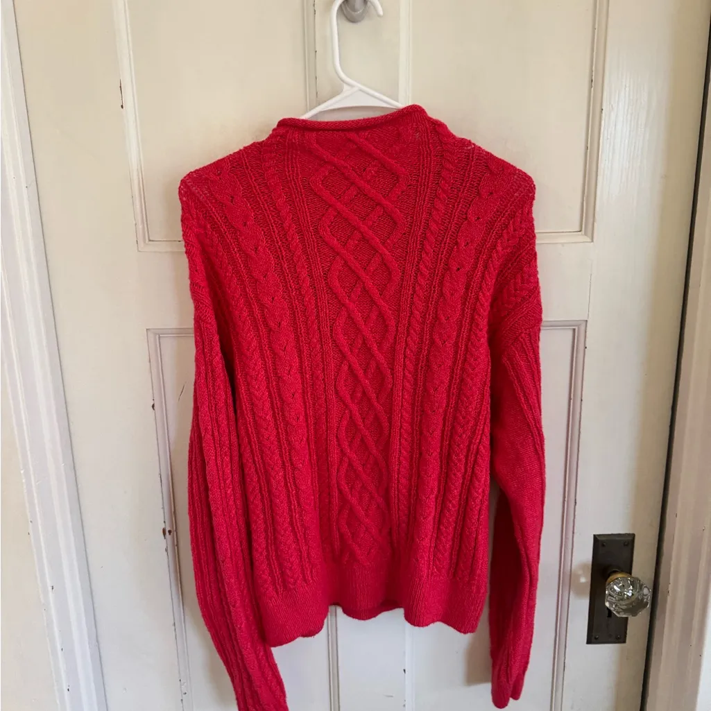 J.Crew bright pink cable knit roll neck sweater size medium - Image 6