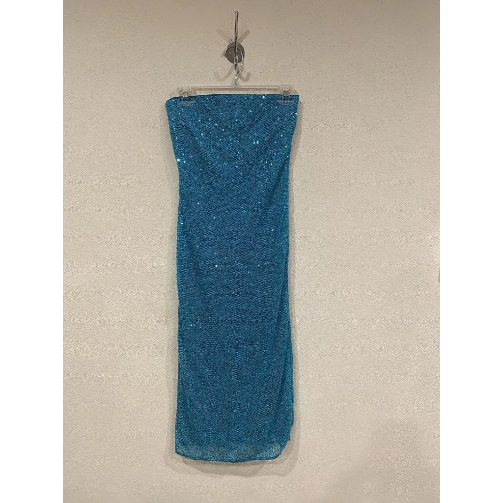 NBD Aine Dress Womens XS Blue Sequin Strapless Midi Bodycon Party Cocktail Eveni - Image 2