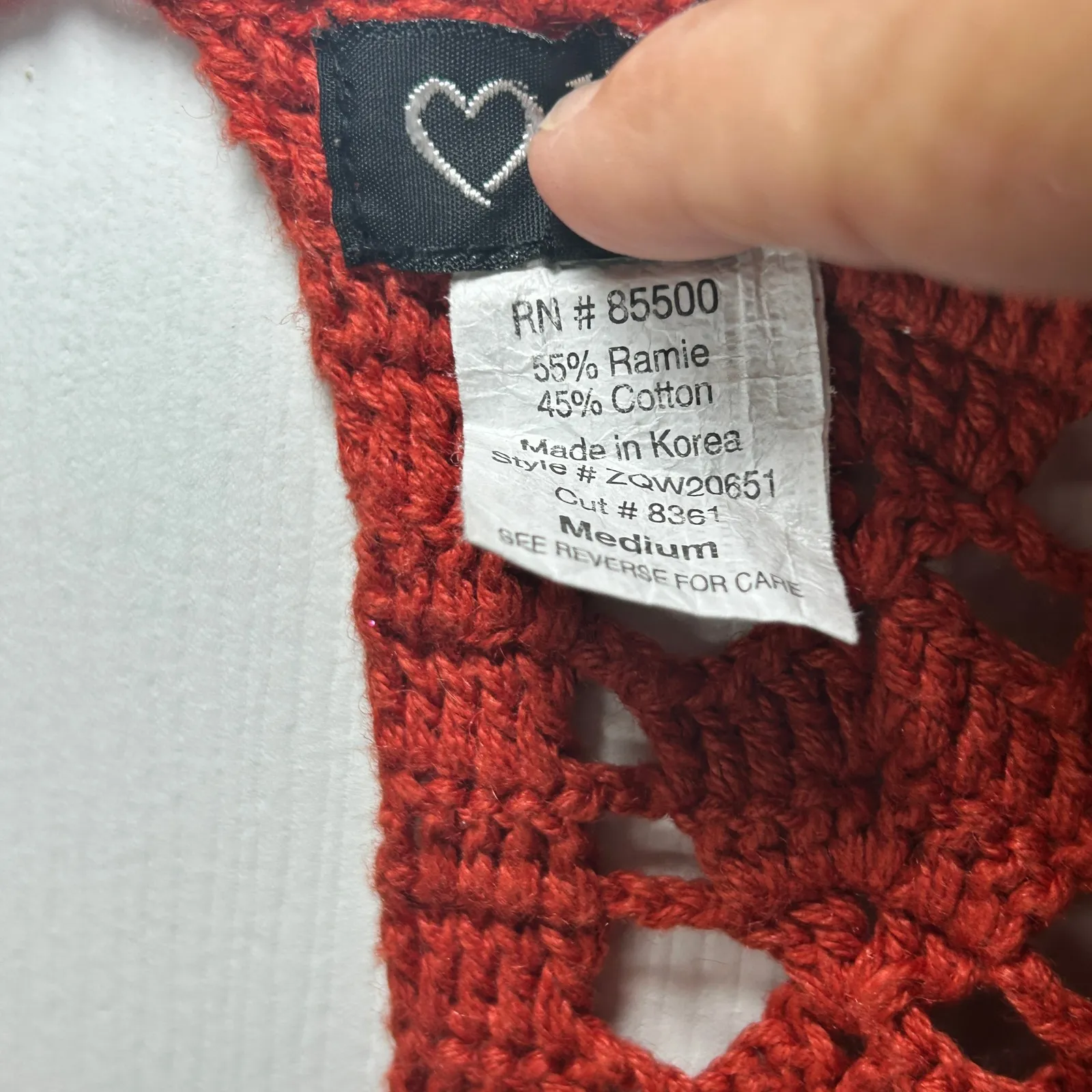 XOXO‎ Jeans Vintage 90's Y2K Crochet Tank Top Knit Open Back Rust Medium Cropped Orange - Image 3