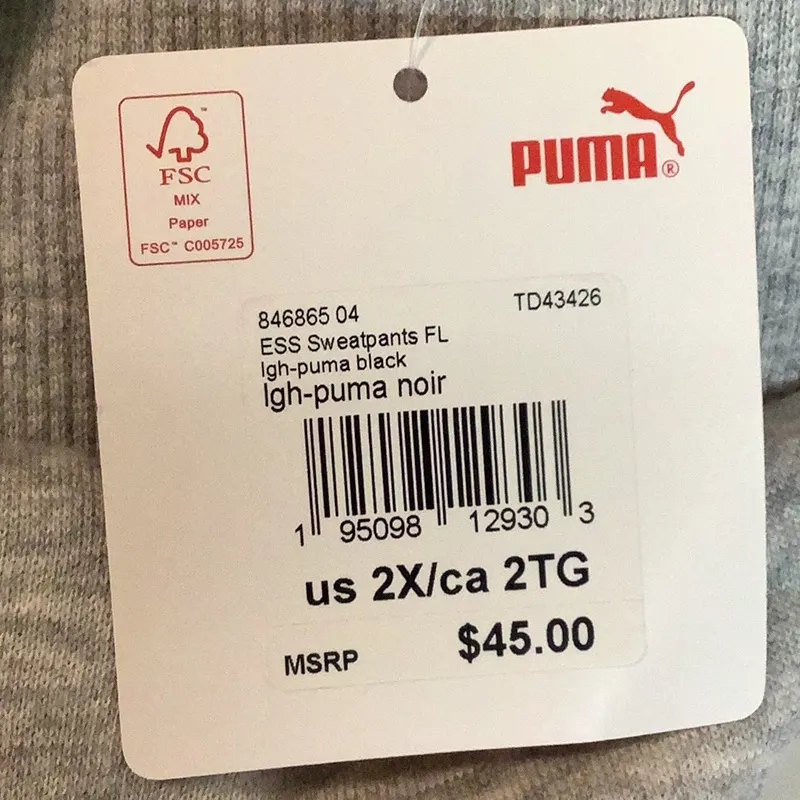 Puma Size 2X Grey Sweatpants With Pockets. New With Tags. - Image 5