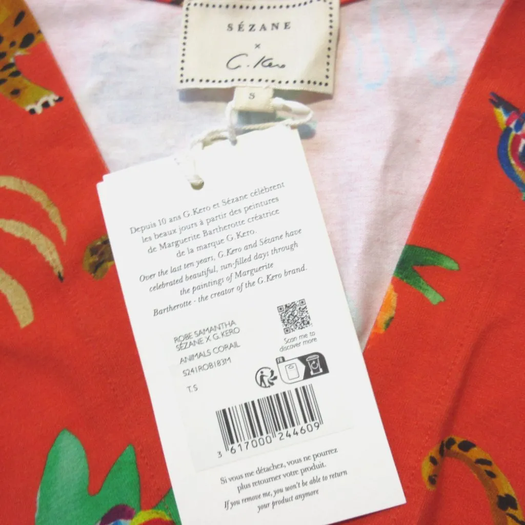 NWT Sezane x G. Kero Samantha in The Animal Orange Wrap Mini Dress S - Image 8