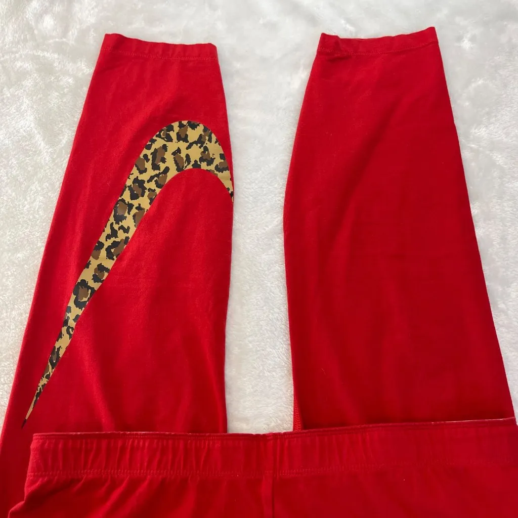 Nike Animal Print Leggings Women's Size XL Red Leopard Swoosh‎ Cotton Spandex - Image 9