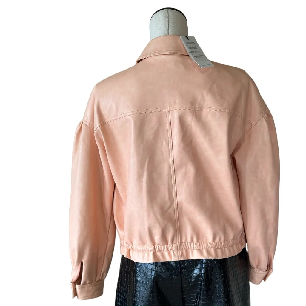NWT 7 for All Mankind Peach Faux Leather Crop Bomber Jacket Small Relaxed - Image 4