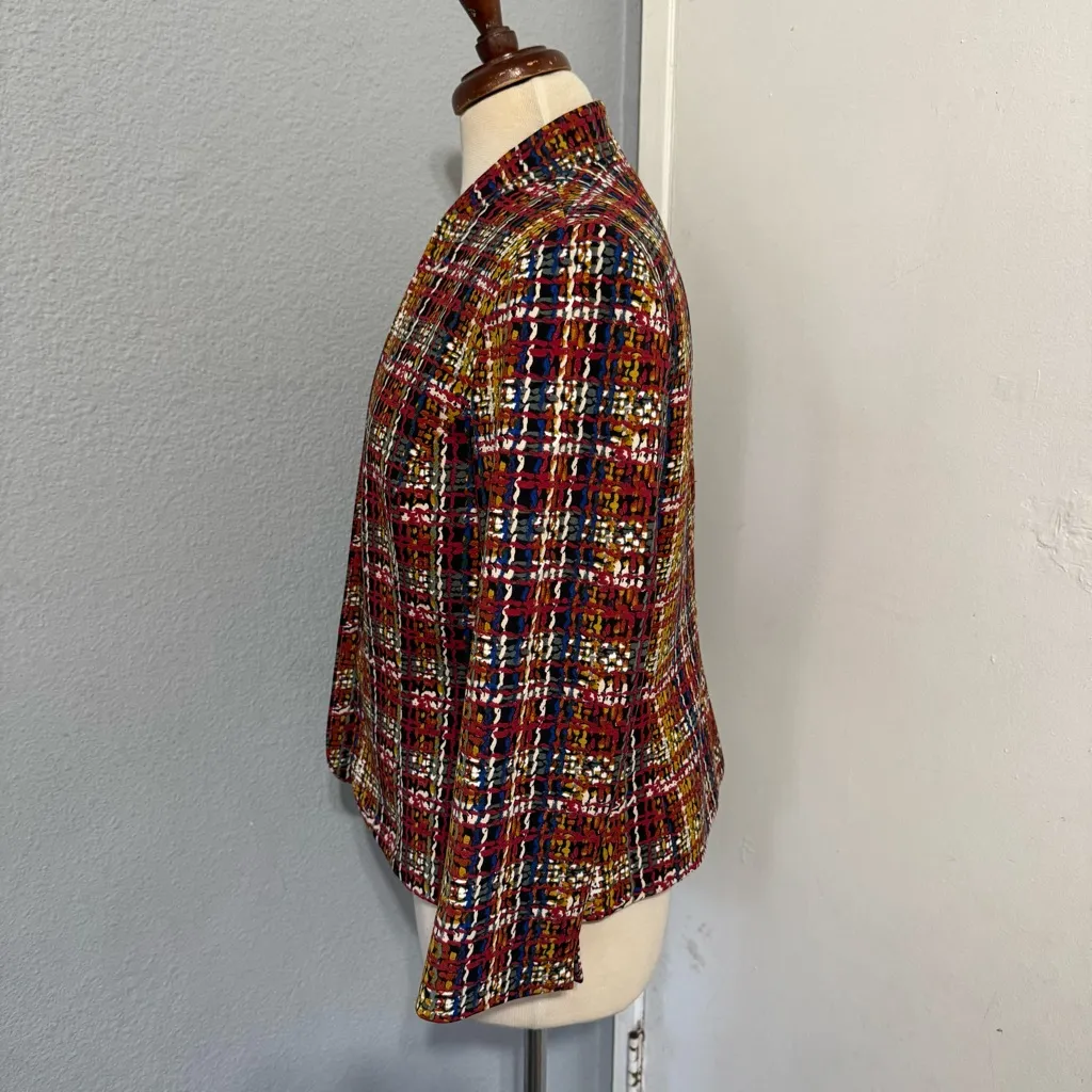 Black Label by Evan Picone Women Multicolored Long Sleeve Tweed Blazer Size 6 Red - Image 7