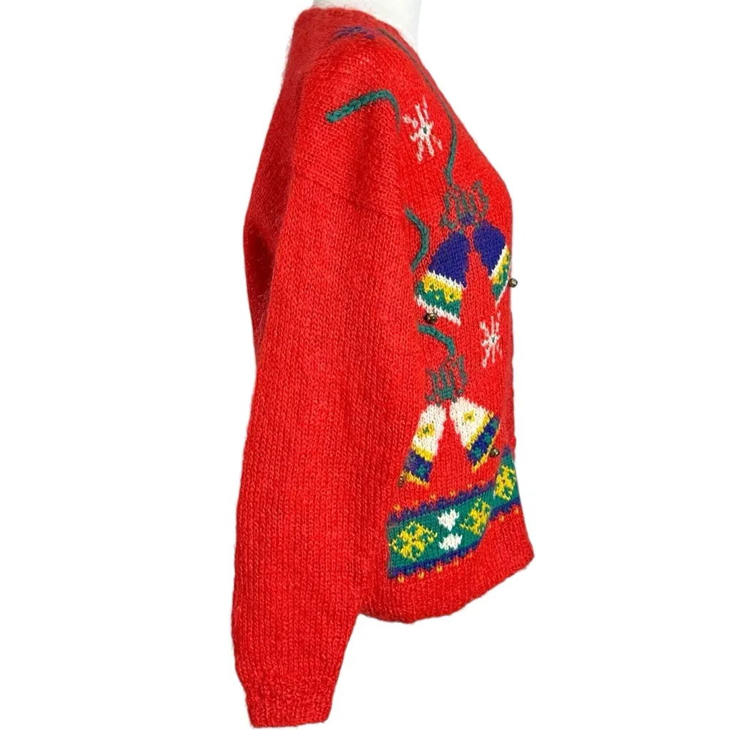 Vintage 80s Casual Corner Fair Isle Mohair Ugly Christmas Cardigan Sweater Small Red - Image 2