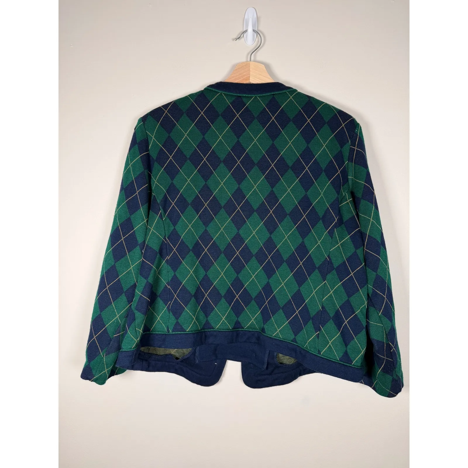 Stuart Alan Womens Cardigan Sweater Jacket Navy Green Argyle Button Front Sz 18 - Image 2