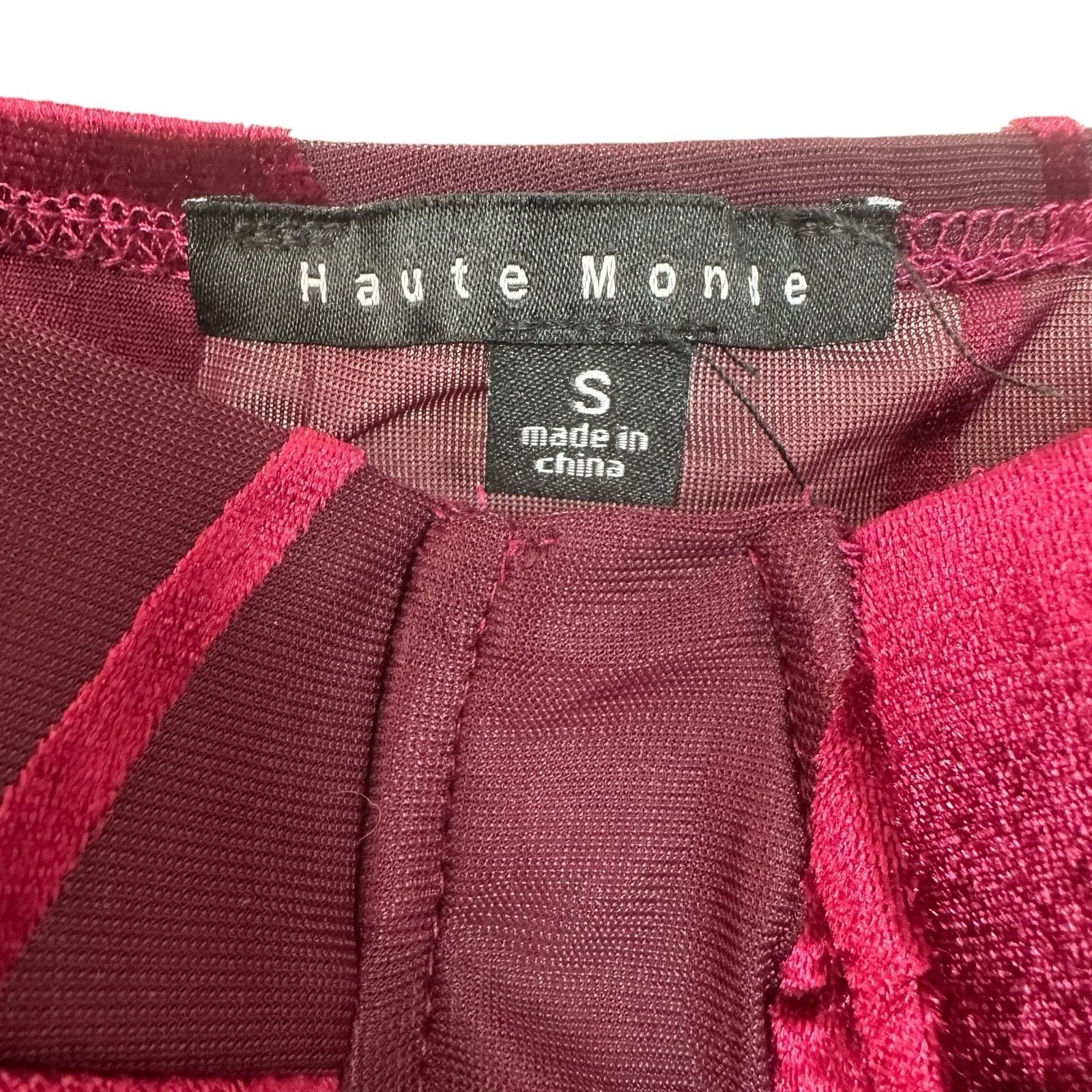 Haute Monde Burgundy Velvet Mesh Bodysuit Size S Whimsygoth Y2K Night Luxe - Image 6