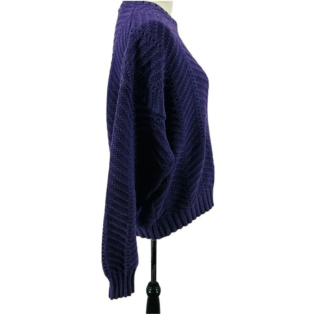 90s L.L. Bean Purple Cotton Chevron Knit Sweater Womens Xlarge - Image 5
